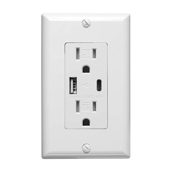 Diodesy USB Charger and Receptacle Outlet, USB A/C Wall Charging Ports, 4.8A 120V, Fast-Charging Electrical Ports, Tamper Resistant sockets, Cover Plate Included, UL Listed, 1-Pack