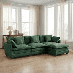 Dioepic Cloud Chenille 3-Seat Living Room Sectional Sofa Modern Cloud Couch 111.4" with Ottoman & 3 Pillows, Green