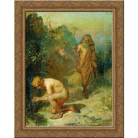 Diogenes and the boy 20x24 Gold Ornate Wood Framed Canvas Art by Repin, Ilya