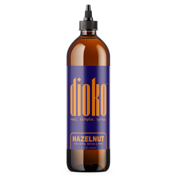 Dioko Premium Syrup, 12 fl. oz Premium Coffee & Dessert Syrup with Easy Pour Spout | No Artificial Dyes or Colors | Perfect for Lattes, Iced Coffee, Cocktails, Pastries & More (Hazlenut)