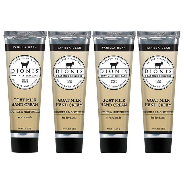 Dionis Goat Milk Skin Care Vanilla Bean Scented Hand Cream Set - Cruelty Free Travel Size Hand Lotion For Hydrating & Moisturizing Dry Skin - Paraben Free Formula Made In The USA, 1 oz Set of 4
