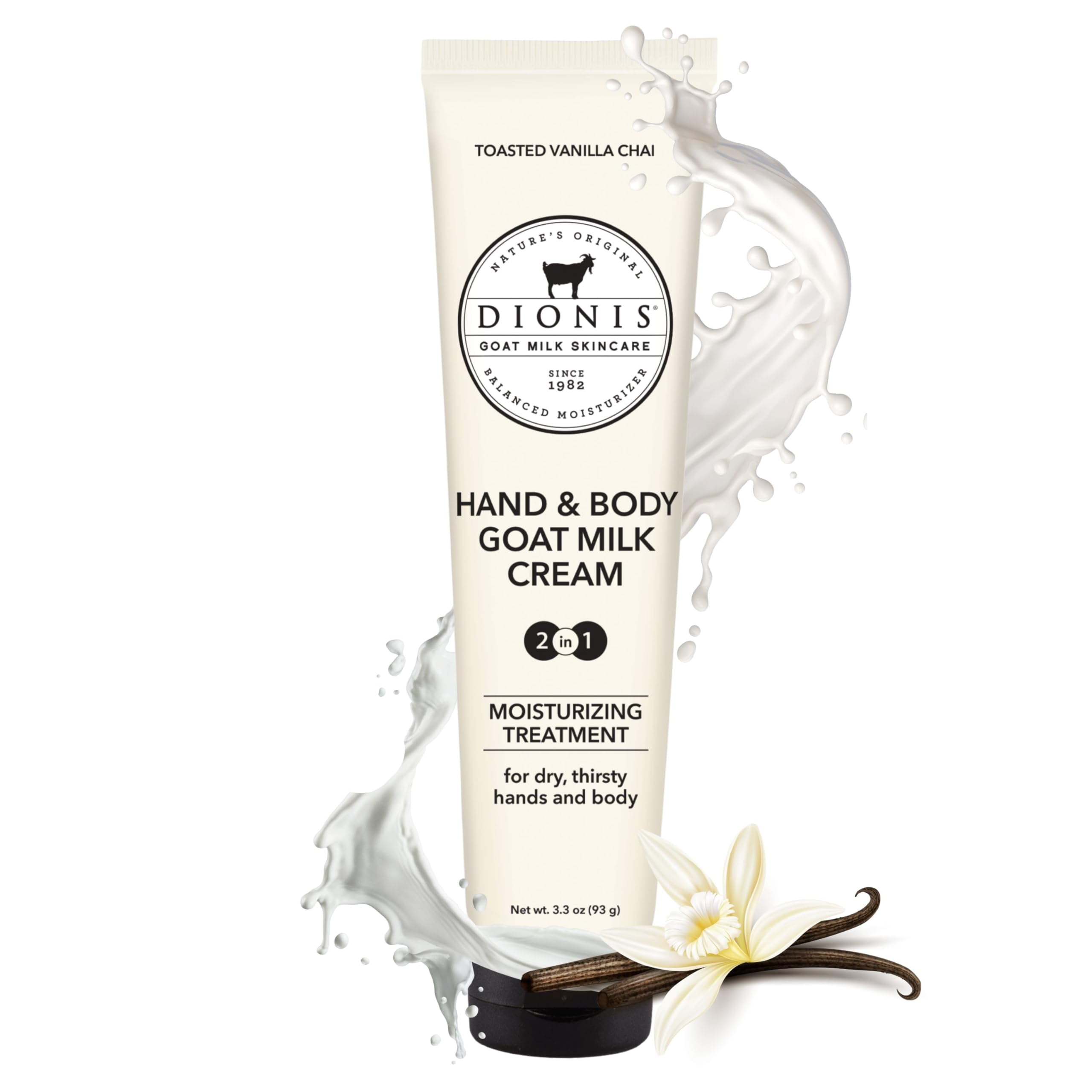 Dionis Goat Milk Skincare HMF23 Scented Hand & Body Travel Size Lotion For Hydrating & Moisturizing Dry and Sensitive Skin, Cruelty Free, Paraben Free Made in The USA, Vanilla Chai, 3.3 oz