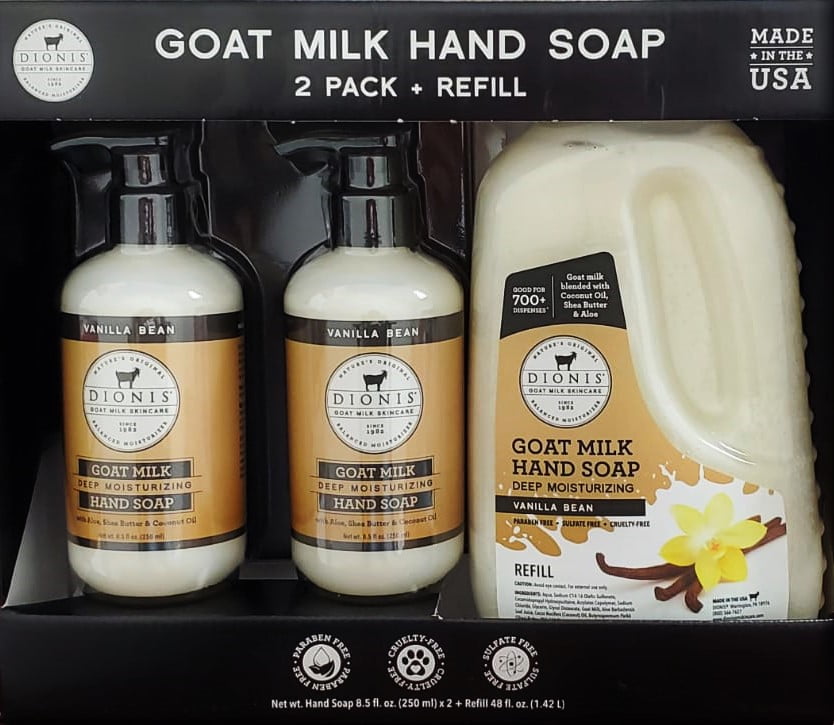 Dionis Goat Milk Vanilla Bean Hand Soap 2 Pack + Refill