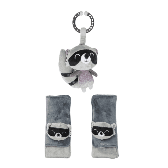 Diono Baby Harness Straps & Character Toy, 2 Pack Shoulder Pads, Raccoon