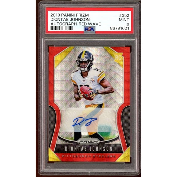 Diontae Johnson Rookie 2019 Panini Prizm Rookie Autographs Red Wave #352 PSA 9