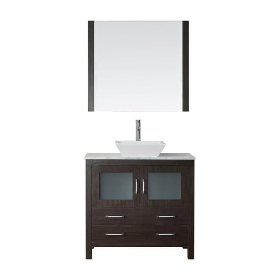 Dior 30" Single Bath Vanity in Espresso with White Marble Top and Square Sink with Brushed Nickel Faucet with Matching Mirror