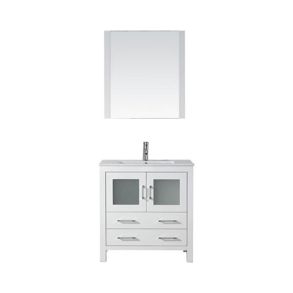 Dior 32" Single Bath Vanity in White with White Ceramic Top and Integrated Square Sink with Matching Mirror