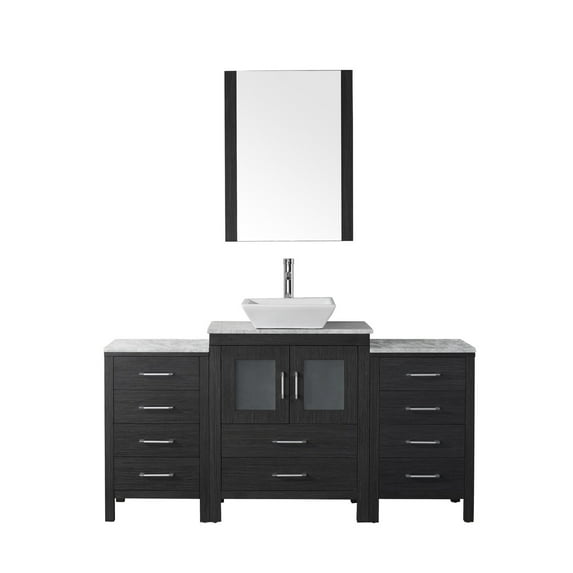 Dior 60" Single Bath Vanity in Zebra Gray with White Marble Top and Square Sink with Matching Mirror