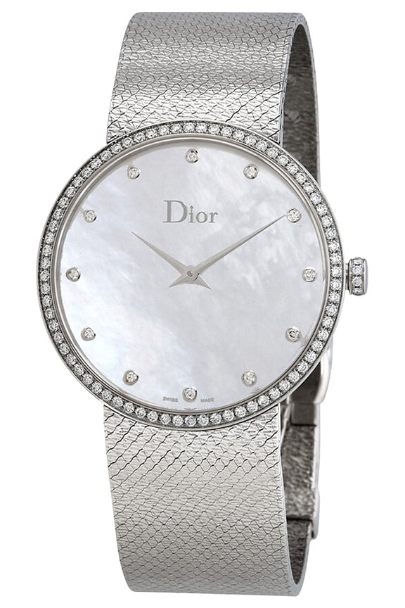 La D de Dior Satine Stainless Steel Mesh Mother-of-Pearl Dial Diamonds Quartz Womens Watch CD043115M001