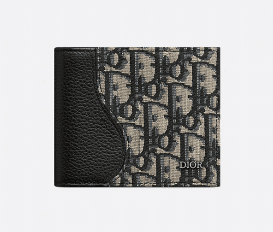 Dior Saddle Bifold Wallet Beige and Black Dior Oblique Jacquard