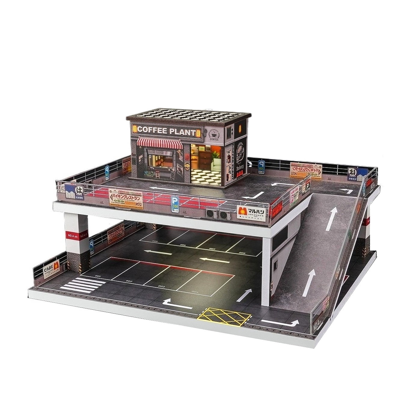 Model Car Display Building Diorama 1:64 Big Diecast Car Garage Model, LED Lighting Japanese Multi ...