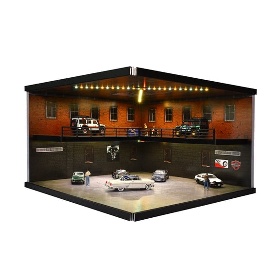 Diorama 1:64 Big Diecast Garage Model, LED Lighting Mluti-Story Parking Lot Scene Display Model, Car Model Storage, Display Case Gift Model, Building Model