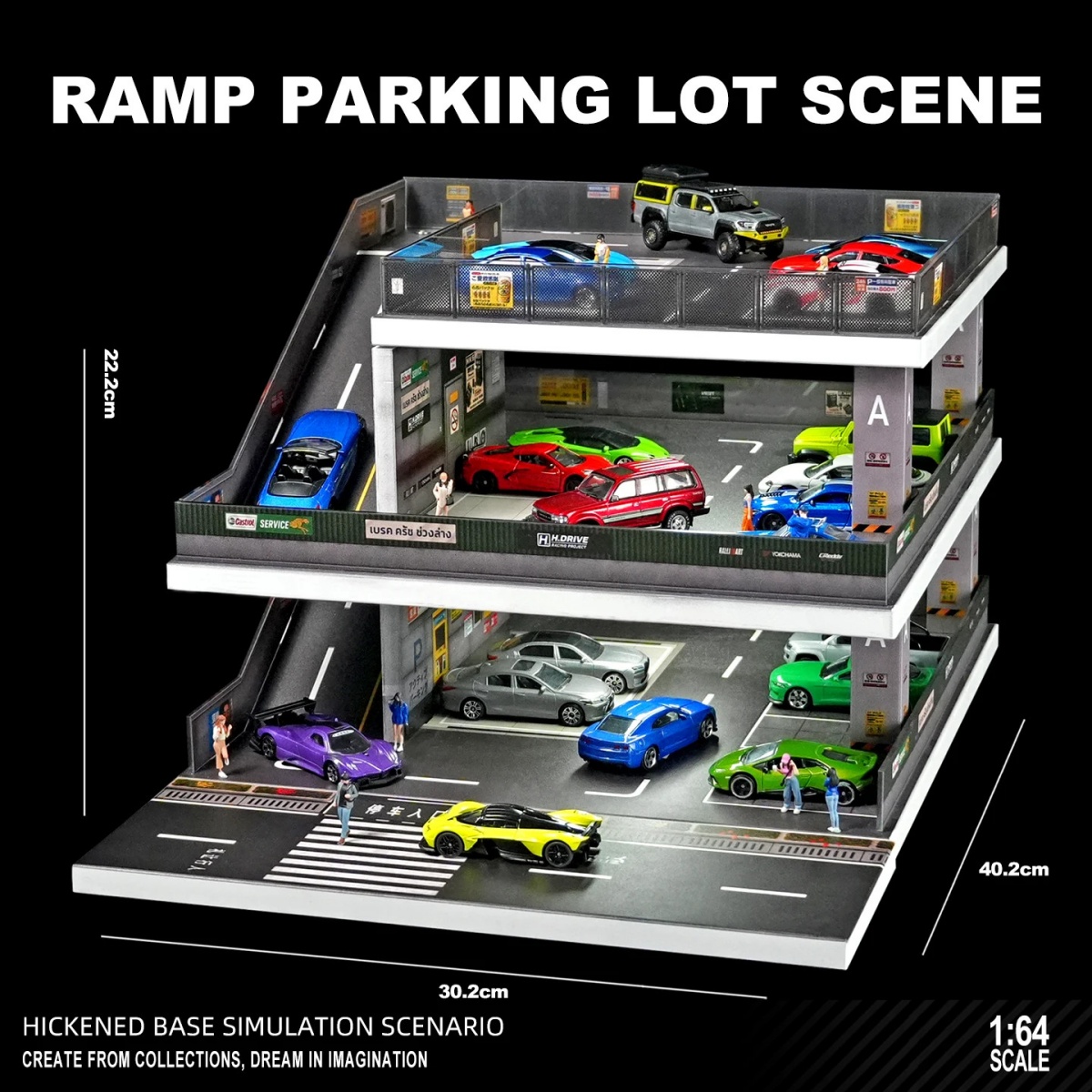 Model Car Display Building Diorama 1/64 Big Diecast Garage Model, LED Lighting Mluti-Story Parking ...