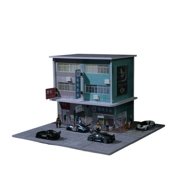 Diorama 1:64 Car Garage Model LED Lighting Hong Kong City Street Car Parking Lot Scene Display Model Toys for Diecast Car Model