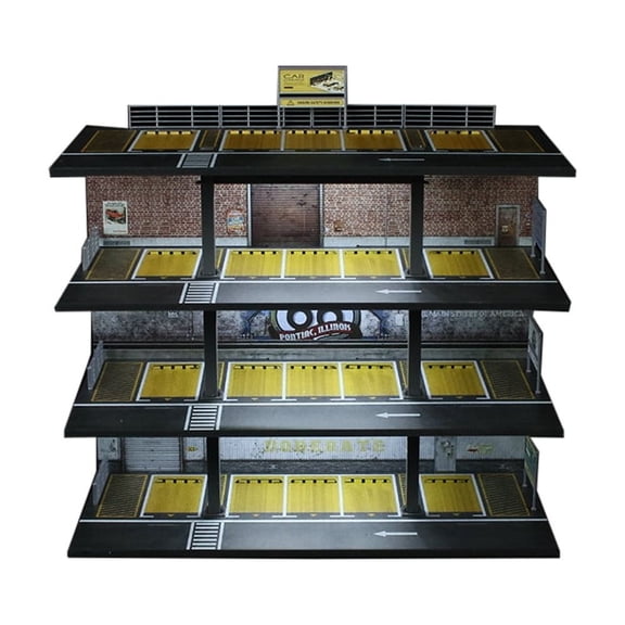 Diorama 1:64 Car Garage Model, LED Lighting Multi-Story Parking Lot Scene Display Model, Diecast Car Model Display Case Gift Model, Building Model