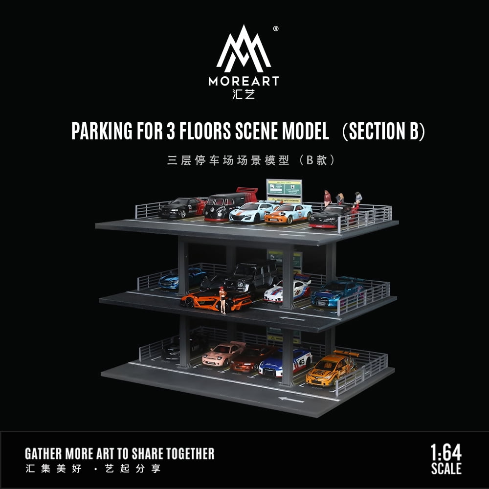 Model Car Display Building Diorama 1:64 Car Garage Model, LED Lighting Multi-Story Parking Lot ...