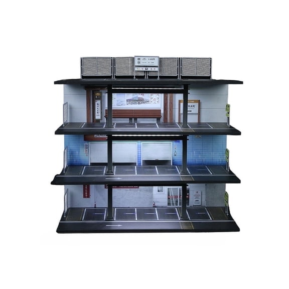 Diorama 1:64 Car Garage Model, LED Lighting Multi-Story Parking Lot Scene Display Model, Diecast Car Model Display Case Gift Model, Building Model
