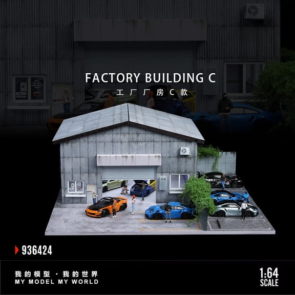 Diorama 1:64 Car Garage Model, LED Lighting Parking Lot Scene Display Case, Japanese Model Car Display Storage Building Model