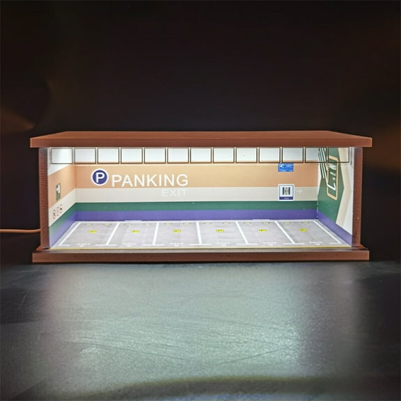 Diorama 1:64 Car Garage Model LED Lighting Parking Lot Scene Display Case Model