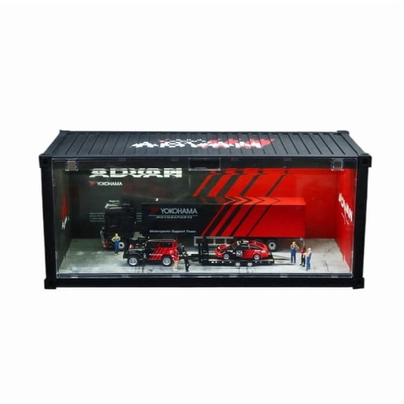 Diorama 1/64 Container Diecast Garage Model, Big LED Lighting Parking Lot Scene Display Case, Building Model, Model Car Display Storage for hotwheel