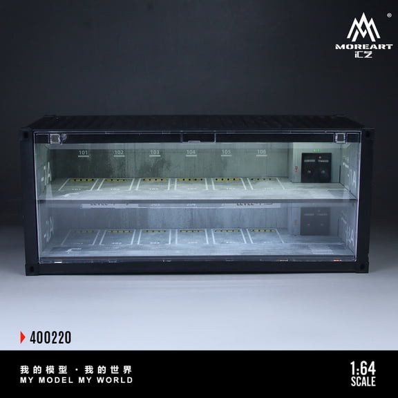 Diorama 1/64 Container Diecast Garage Model, Big LED Lighting Parking Lot Scene Display Case, Building Model, Model Car Display Storage for hotwheel