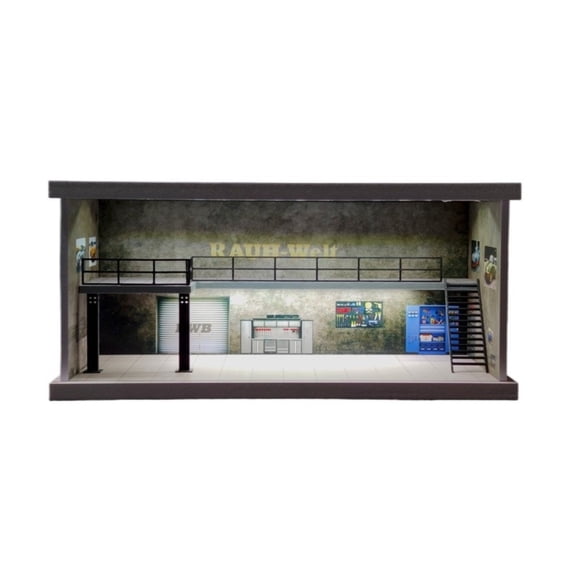 Diorama 1/64 Diecast Car Garage Model, LED Lighting 2-Layer Parking Lot Building Model, Diecast Model Car Display Case Collection Gift US