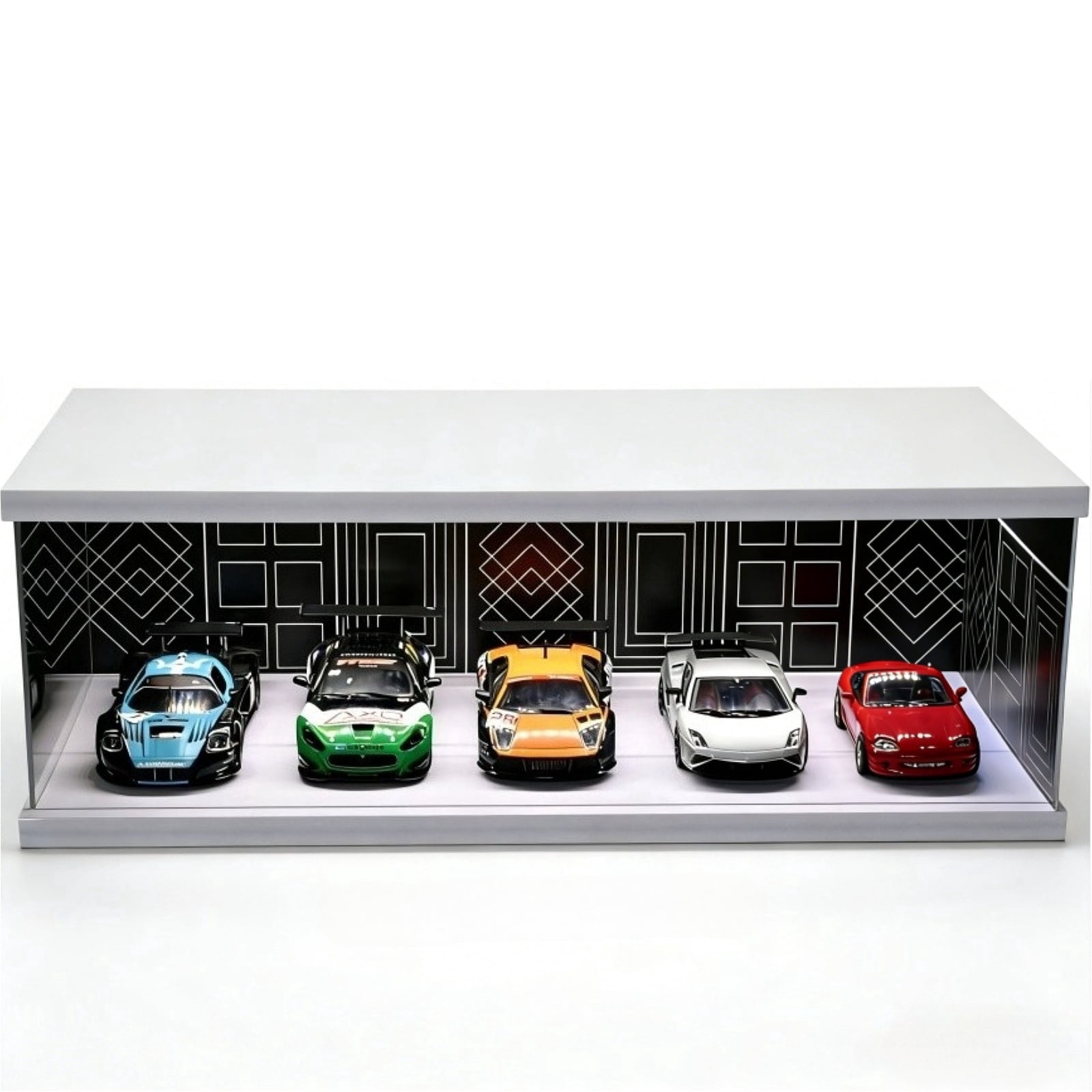 Model Car Display Building Diorama 1:64 Diecast Car Garage Model, Tri-Colour LED Lighting Shoroom ...