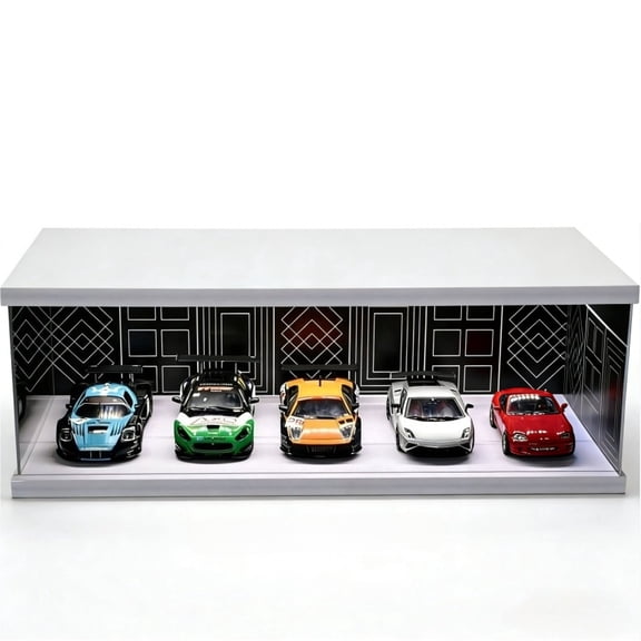 Diorama 1:64 Diecast Car Garage Model, Tri-Colour LED Lighting Shoroom Building Model, Multi Combination Exhibition Hall Scene Display Case, Building Model Garage