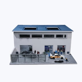 Diorama 1/64 Diecast Garage Model with LED Lighting, City Repairs Factory Scene Display Case, Car Workshop Parking Lot Building Model