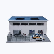 Diorama 1/64 Diecast Garage Model with LED Lighting, City Repairs Factory Scene Display Case, Car Workshop Parking Lot Building Model