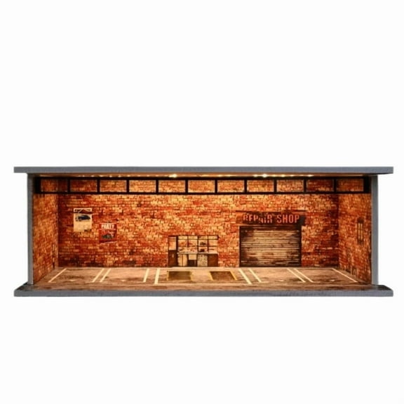 Diorama 1/64 Garage Model Diecast Car Display Case ,Simulated Parking Lot Model with LED Lighting Showroom Scene Parking Lot PVC Assembly Model Display With Acrylic Dust Door