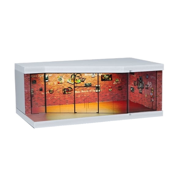 Diorama 1/64 Garage Model with LED Lighting, City Parking Lot Scene Display Case, Diecast Car Garage Showroom Scene Model Toy