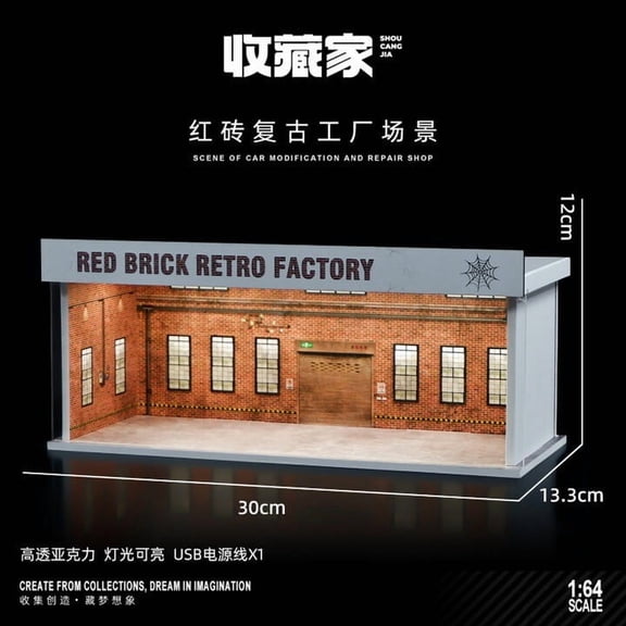 Diorama 1/64 Parking Lot Model, LED Lighting Irregular Diecast Car Garage Scene Display Case Model Toy With Acrylic Dust Door, Showcase