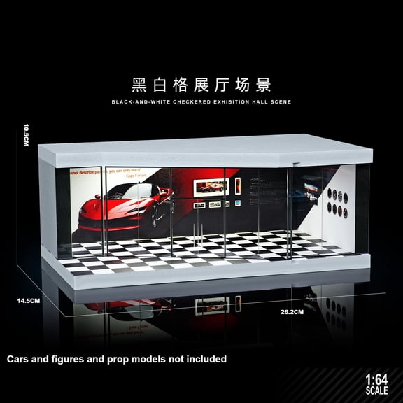 Diorama 1/64 Parking Lot Model, LED Lighting Irregular Diecast Car Garage Scene Display Case Model Toy With Acrylic Dust Door, Showcase