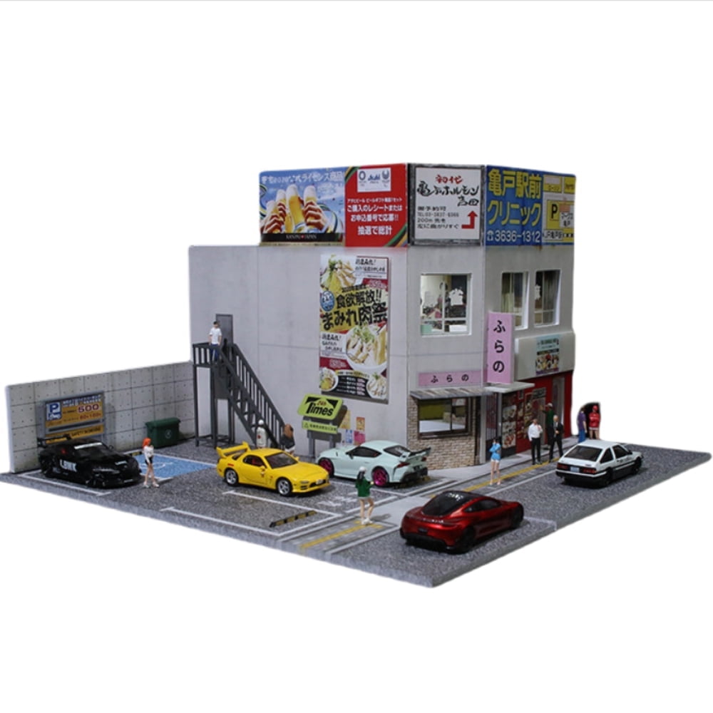 ☆ 1/64 Diorama Item 1/64 Diorama Car Garage Model LED Convenience Store Parking Scene