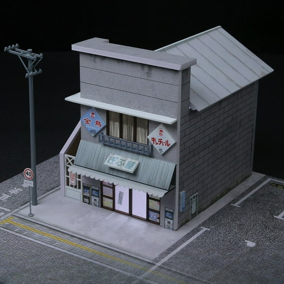 Diorama 1:64 Scale Car Garage Model LED Lighting Show Scene Display Model, City Street Japanese Candy House Scene Building Model Collection Toys