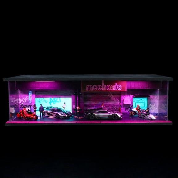 Diorama 1/64 Scale Car Garage Model, Led  Lighting City Parking Lot Scene Display Model, Die-cast Car Model Display Box