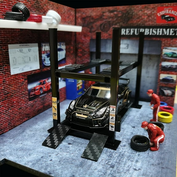 Diorama 1:64 Scale Car Lifter Model City Car Garage Workshop Lift Repair Prop Model Diecast Vehicle Scenes Display Props Model Accessories Toys