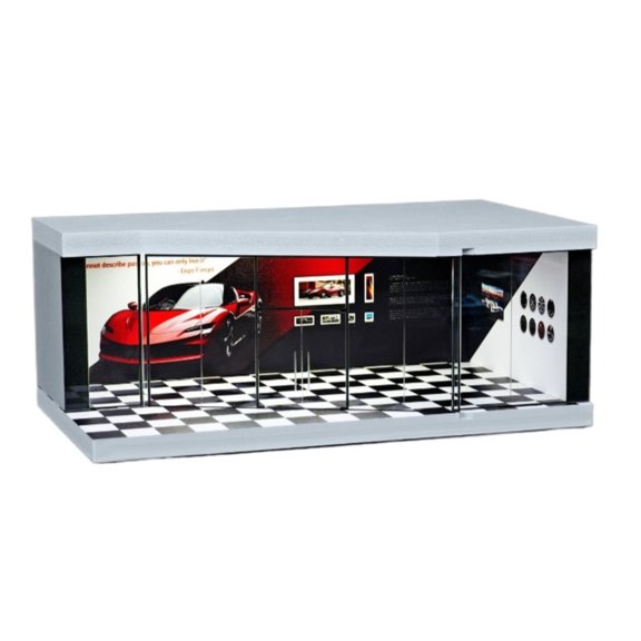 Diorama 1/64 Scale Car Parking Lot Model, LED Lighting Shown, Diecast Car Garage Scene Display Case Model Toy with Acrylic Dust Door, Collection Toys