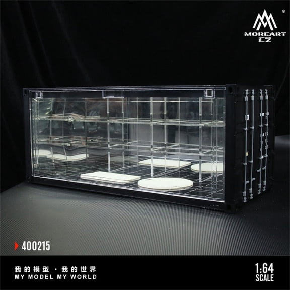 Diorama 1/64 Scale Container Diecast Garage Model, Big LED Lighting Parking Lot Scene Model Display Case, City Street Building Model, Car Display Storage Collections