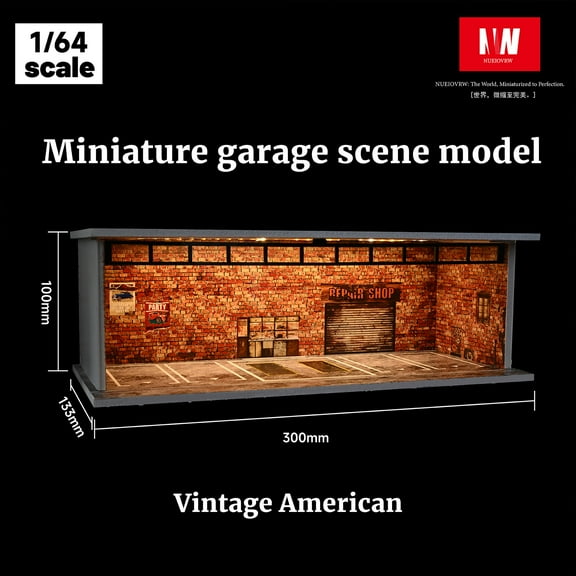 Diorama 1/64 Scale Diecast Car Garage Model, Simulated Parking Lot Model with LED Lighting Showroom Scene PVC Assembly Model Display with Acrylic Dust Door Collection Toys