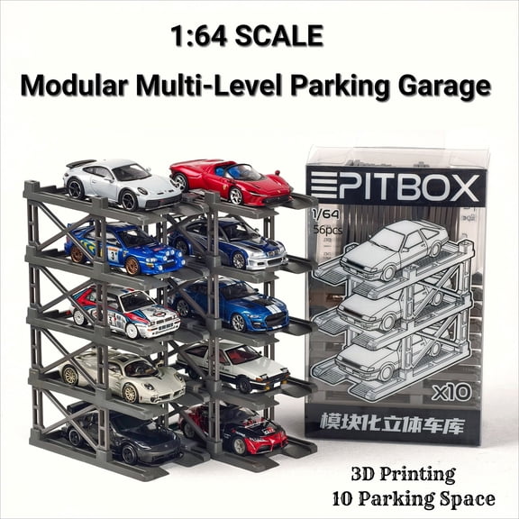 Diorama 1/64 Scale Modular Parking Rack, Diecast Car Display Case Storage, Glue-Free Modular Parking Rack – 10 Parking Space Anti-Tip Car Model Storage Collections