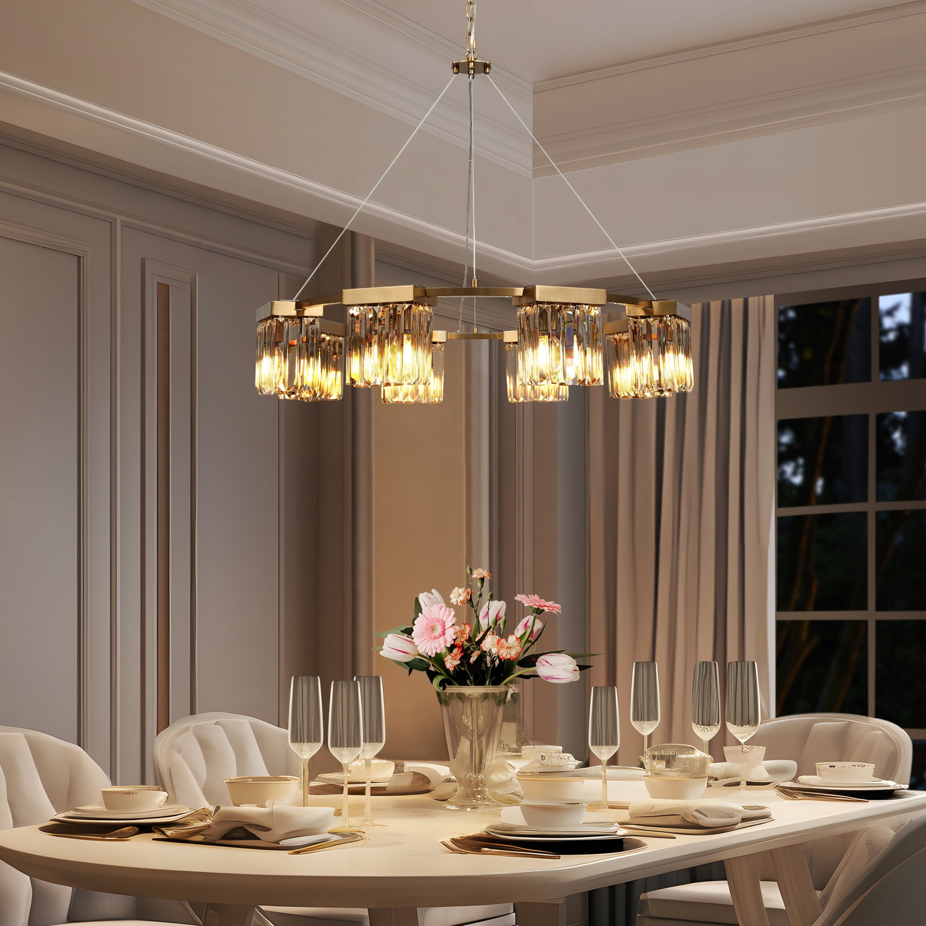 Diore Modern Gold Crystal 8-Light Chandelier with Adjustable Chain