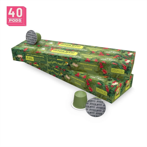 Dios Mio Coffee By Sofia Vergara, Premium Colombian Pods For Nespresso Originalline, Medium Roast, 40 Ct (4 boxes of 10)