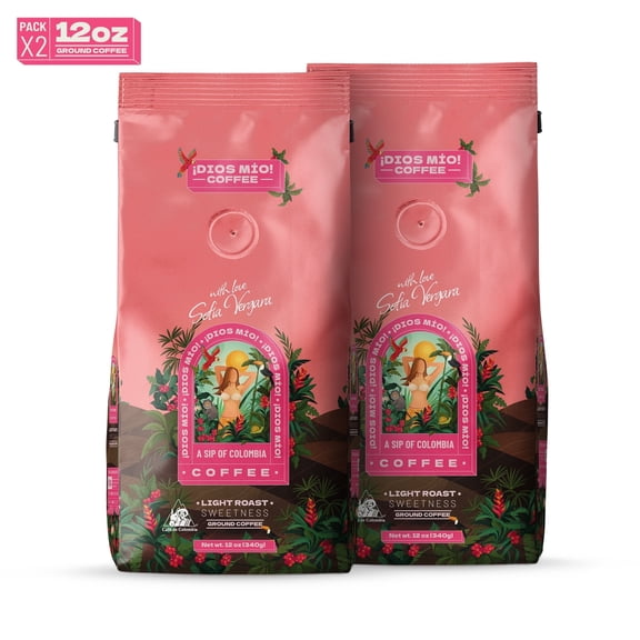 Dios Mio Coffee By Sofia Vergara, Premium Ground Colombian Coffee, Light Roast , 12oz (Pack of 2)