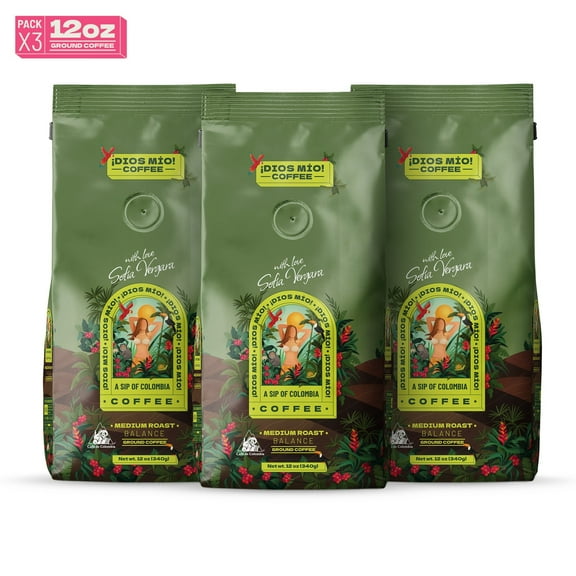 Dios Mio Coffee By Sofia Vergara, Premium Ground Colombian Coffee, Medium Roast , 12oz (pack of 3)