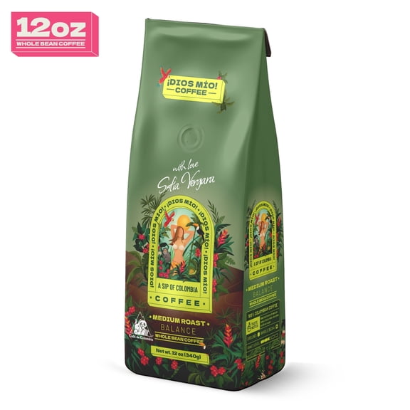 Dios Mio Coffee By Sofia Vergara, Premium Whole Bean Colombian Coffee, Medium Roast , 12oz, Bag