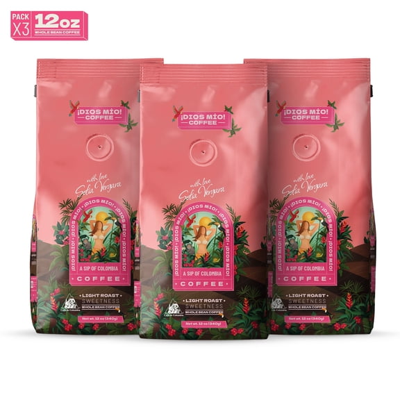 Dios Mio Coffee by Sofia Vergara, Premium Whole Bean Colombian Coffee, Light Roast , 12oz (pack of 3)