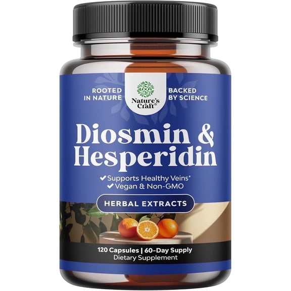Nature's Craft Diosmin Hesperidin 1000mg Complex  Plant Based Circulatory Support  120 Vegan Capsules