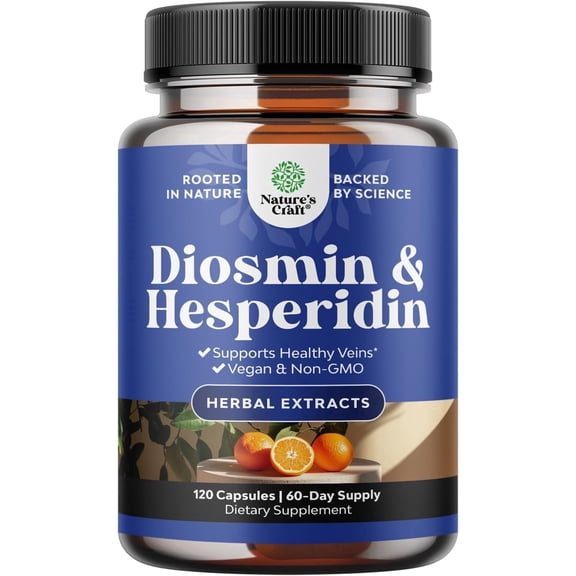 Nature's Craft Diosmin Hesperidin 1000mg Complex Plant Based Circulatory Support 120 Vegan Capsules